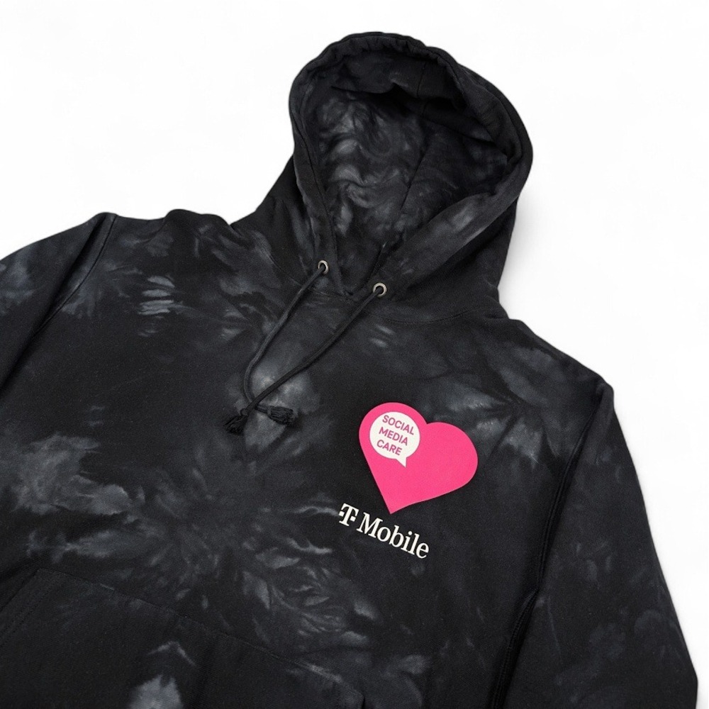 T-Mobile Champion Reverse Weave Hoodie Mens Large‎ Black Tie Die Acid Wash